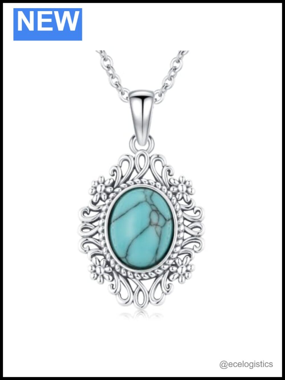 925 Sterling Silver Turquoise Pendant Bohemian Necklace Boho